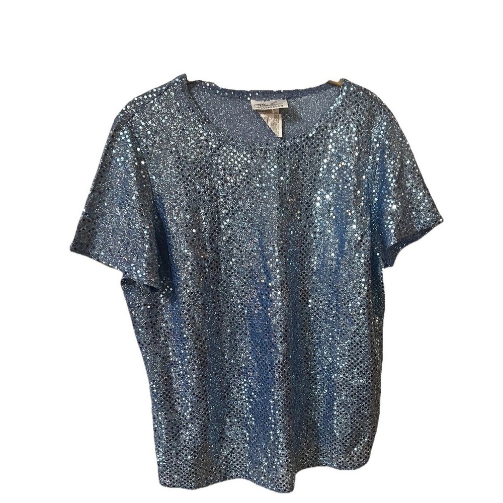 Vintage‎ Kathie Lee Collection Blue Sequin Top Large Disco Party Spark Chest 40